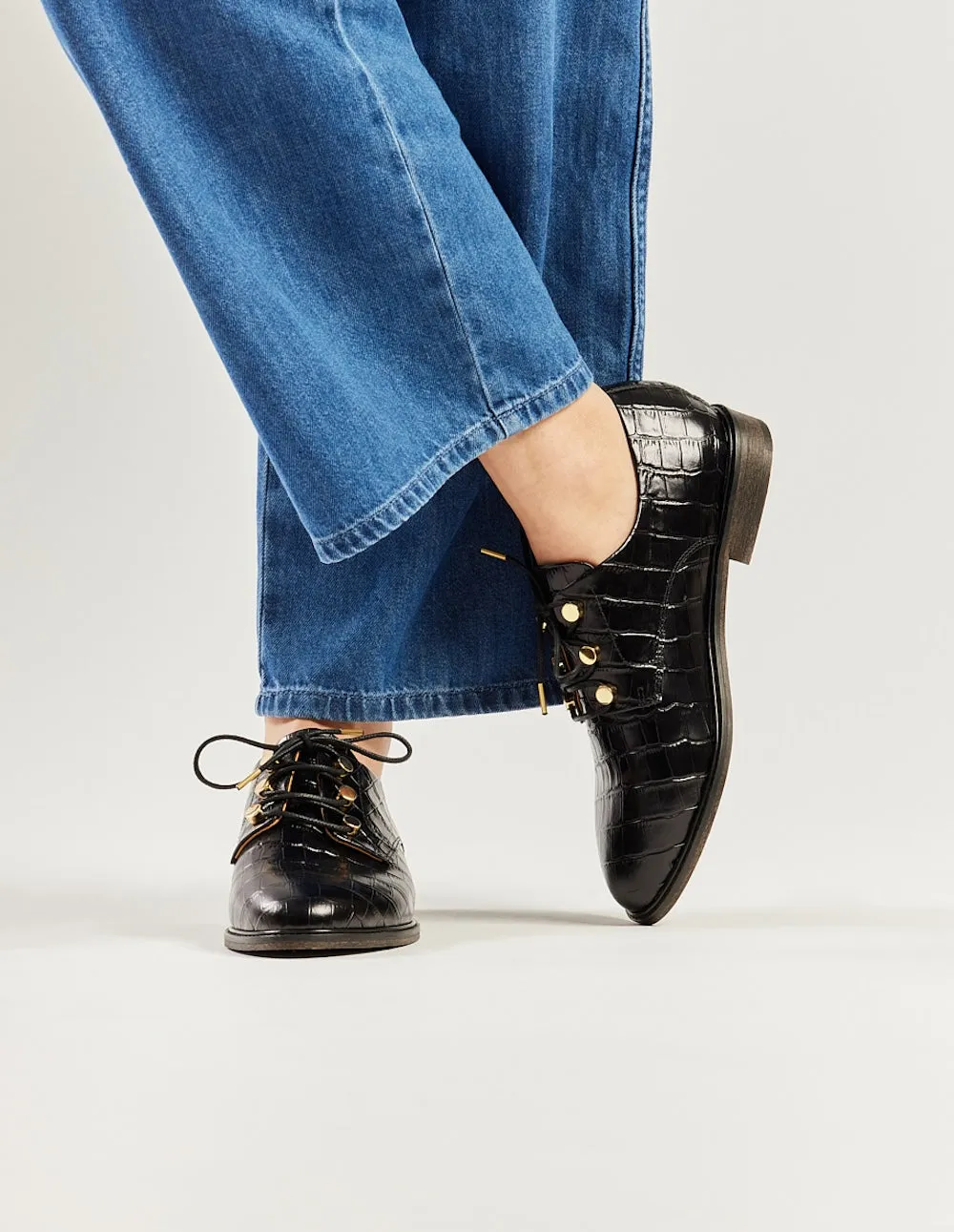 Derbies Denise - Black croco leather XL