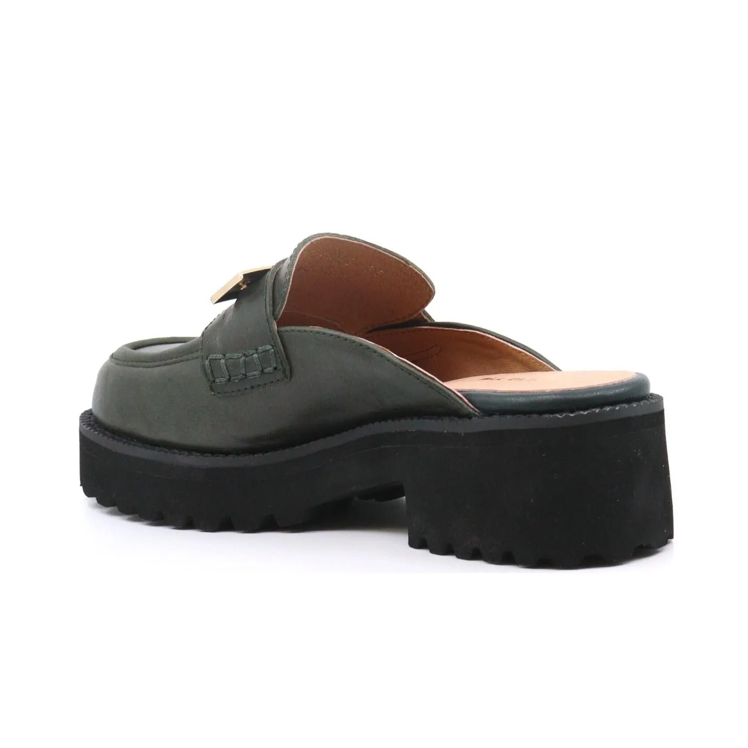 Flat Buckle Mule In Green