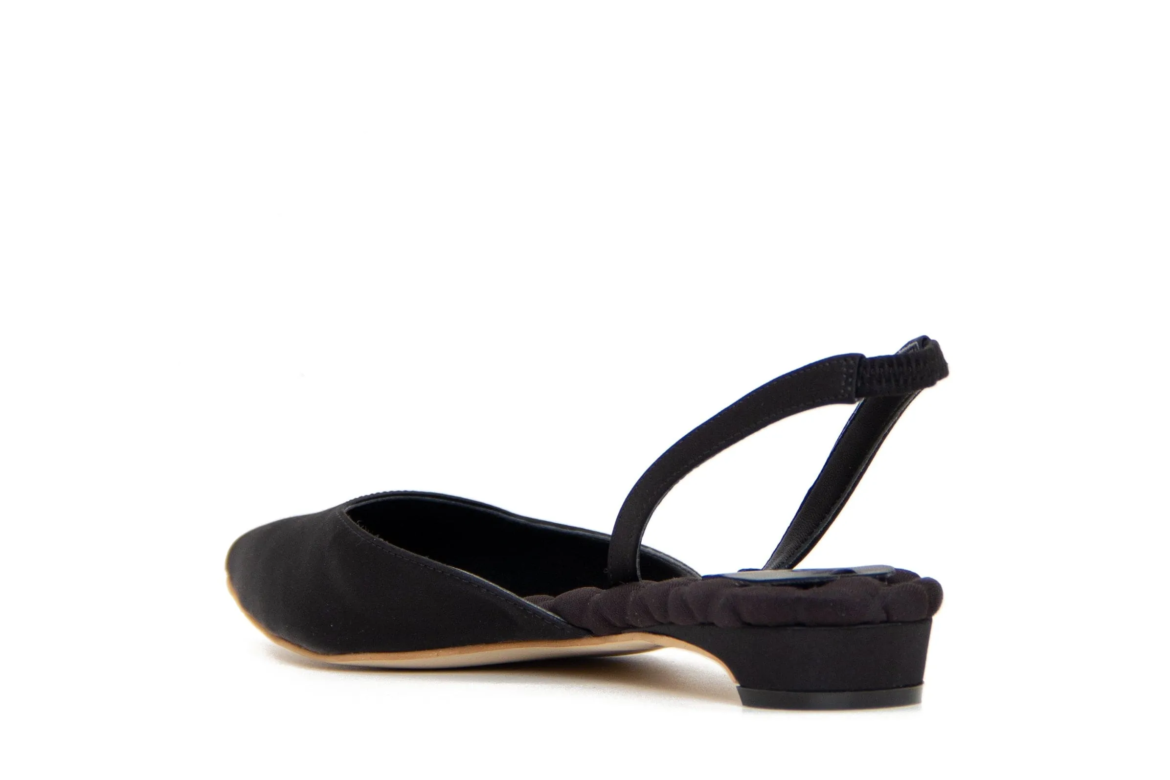 Jackie Cotton Vegan Slingback Flats | Black Satin
