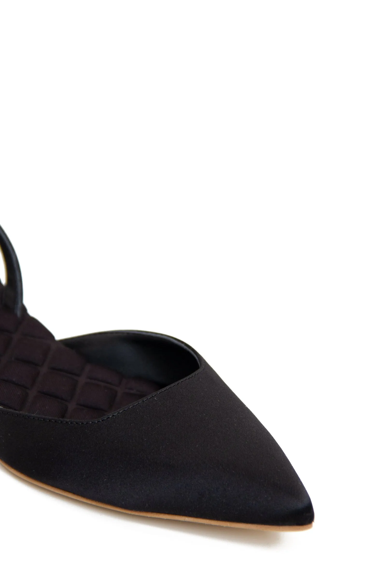 Jackie Cotton Vegan Slingback Flats | Black Satin