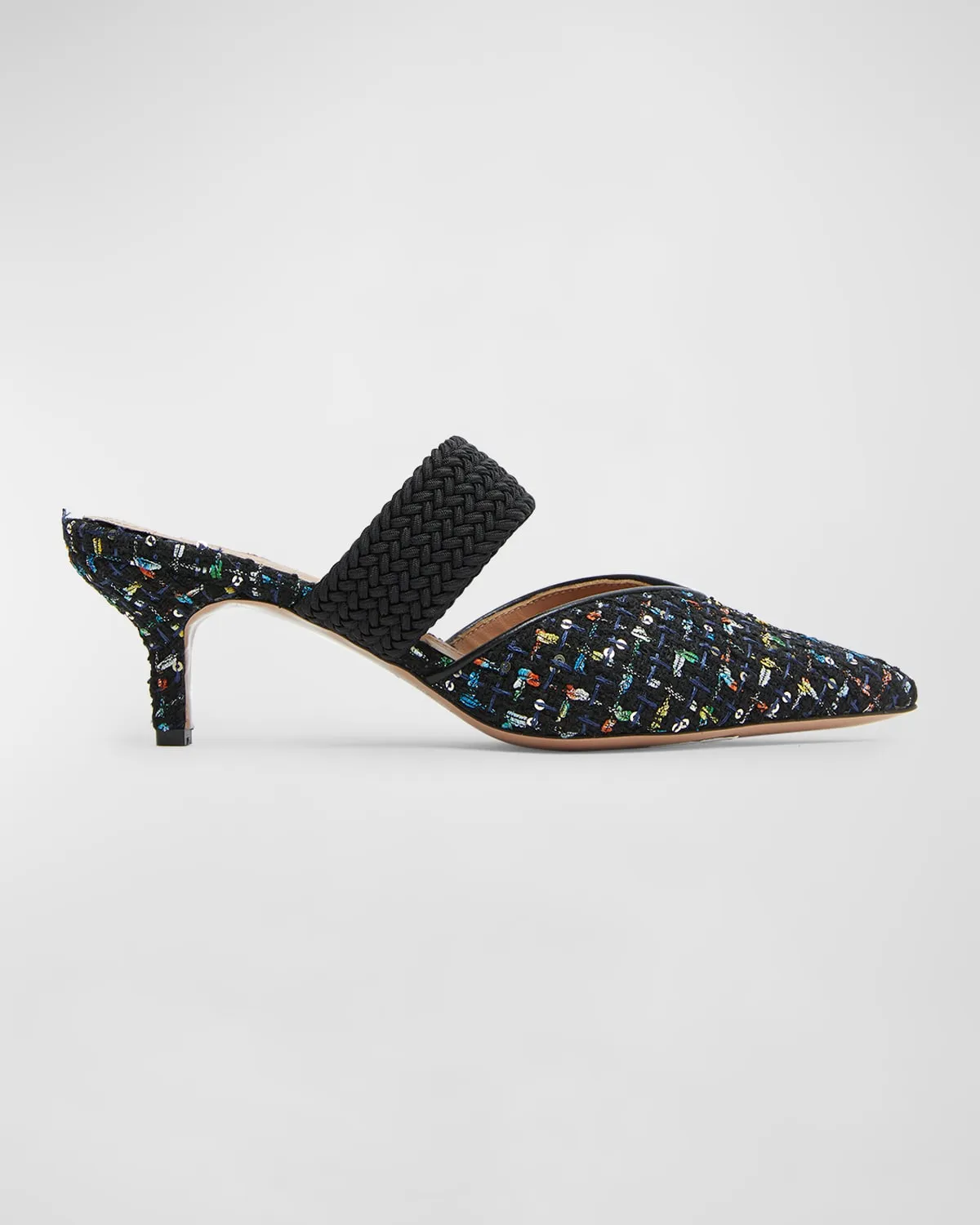 Maisie Tweed Kitten-Heel Mules
