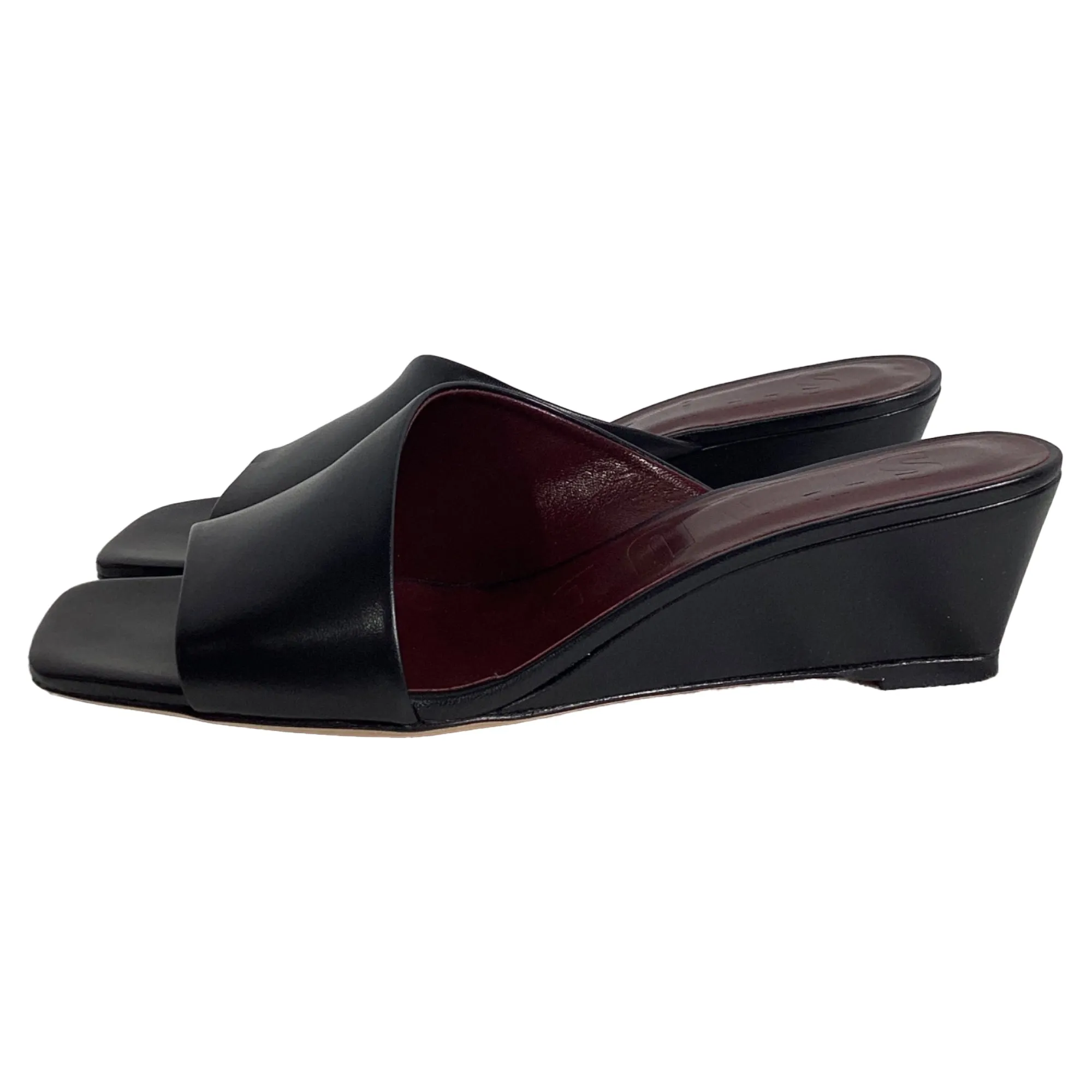 Staud Nevil Wedge Mules in Black Leather